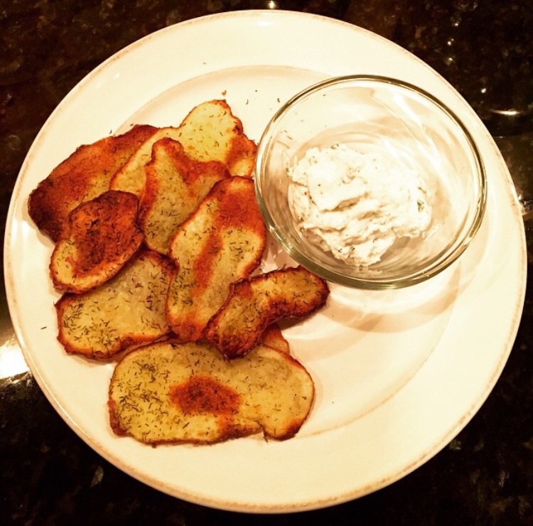 Dill & Onion Red Potato Chips with Lemon Goat Cheese Dip 