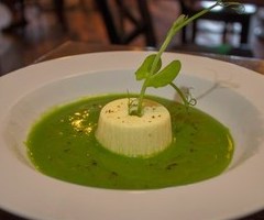 Parmesan Flan with Chilled Sweet Pea Soup