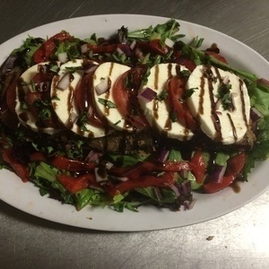 Fired Eggplant Stack with Fresh Mozzarella and Balsamic Reduction