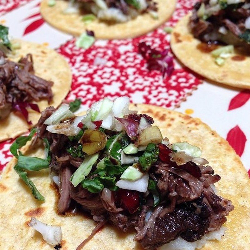 Leftover Tacos...Mashed Cauliflower, Slowed Cooked Red Wine Short Ribs, Topped W