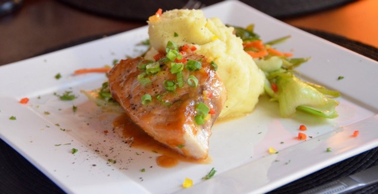 Swordfish W/ Miso Glaze, Wasabi Mashed Potatoes & Japanese Vegetable Medley