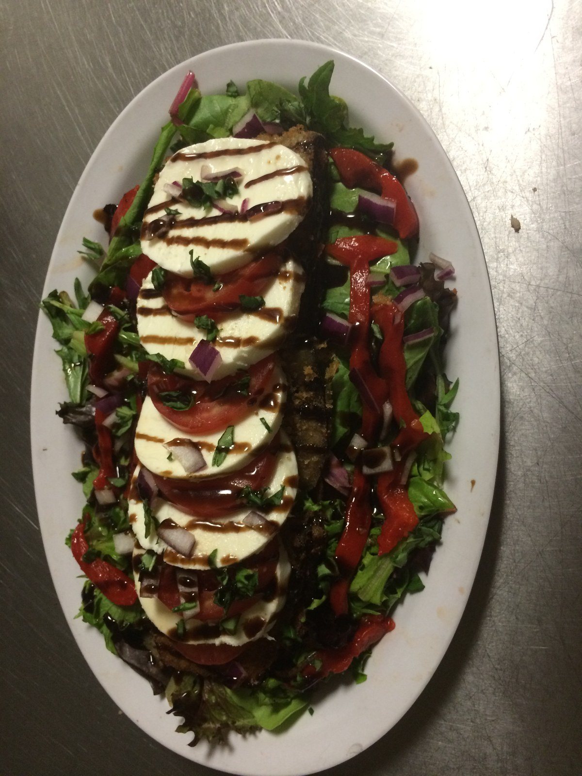 Fired Eggplant Stack With Fresh Mozzarella And Balsamic Reduction @ Big Apple