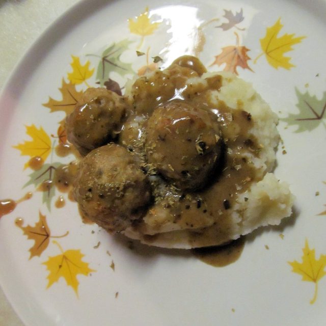 Turkey Apple Swedish Meatballs Over Mashed