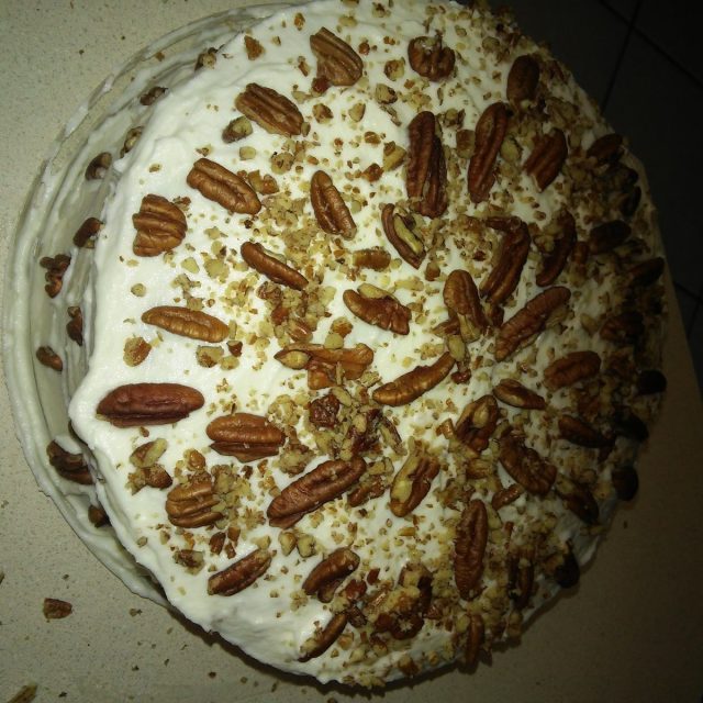 From Scratch Banana Cake Almond With Cream Frostingwith Pecan Pieces