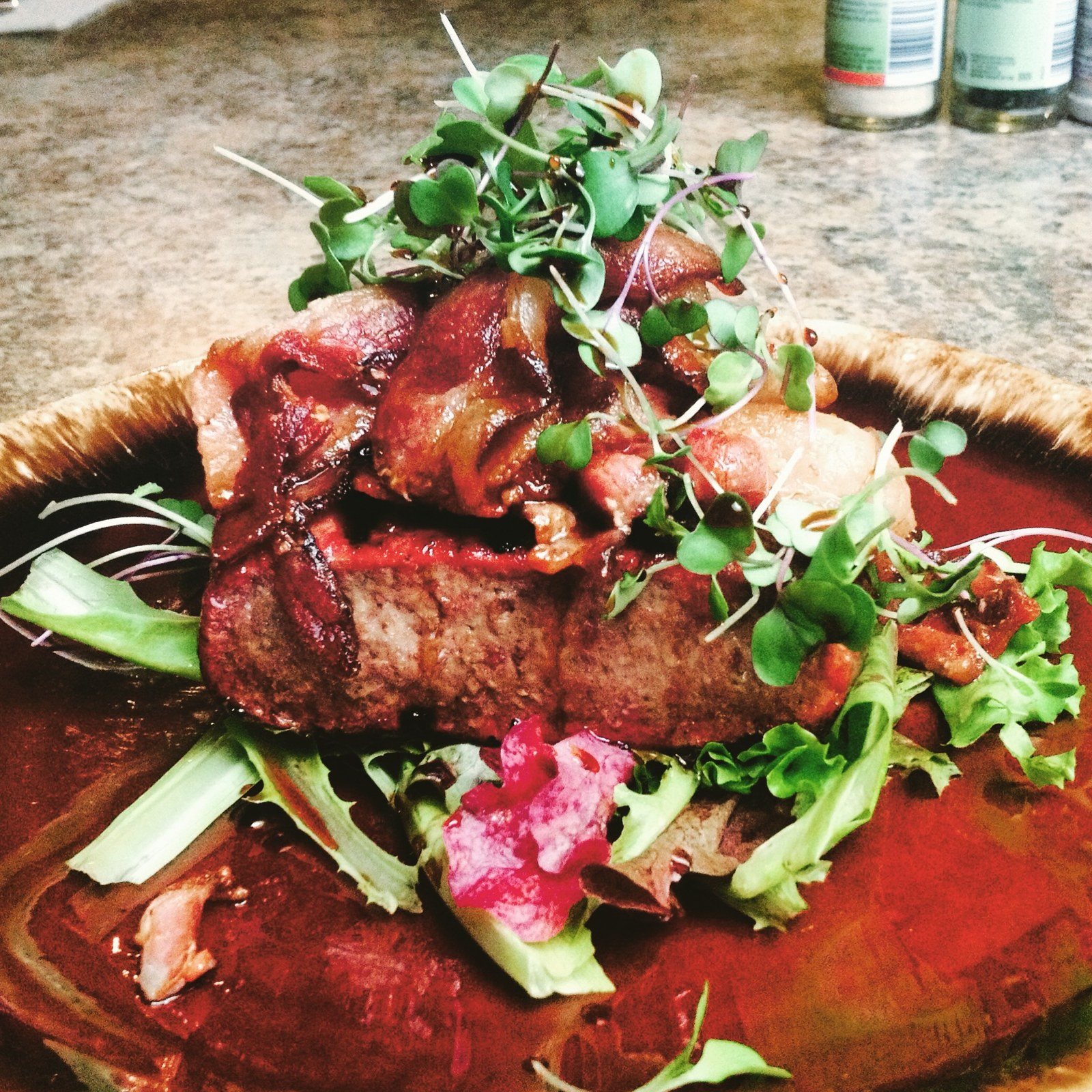 Grassfed Burger With Bacon And Sprouts