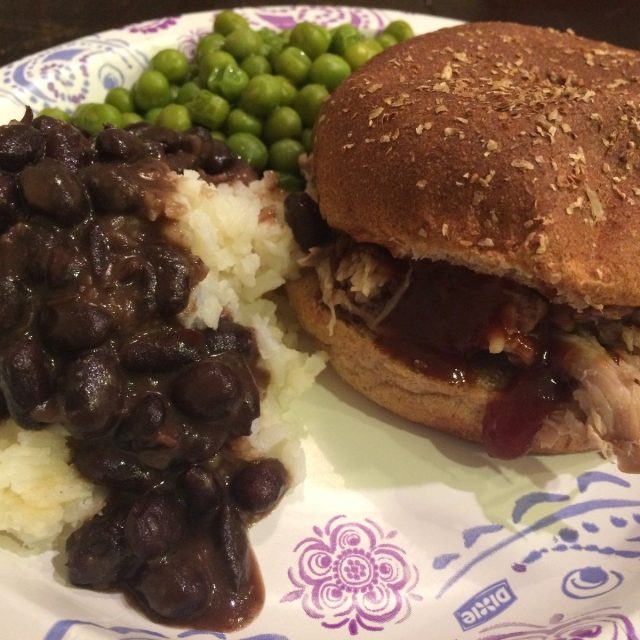 Pulled Pork, Black Beans And Buttered Peas
