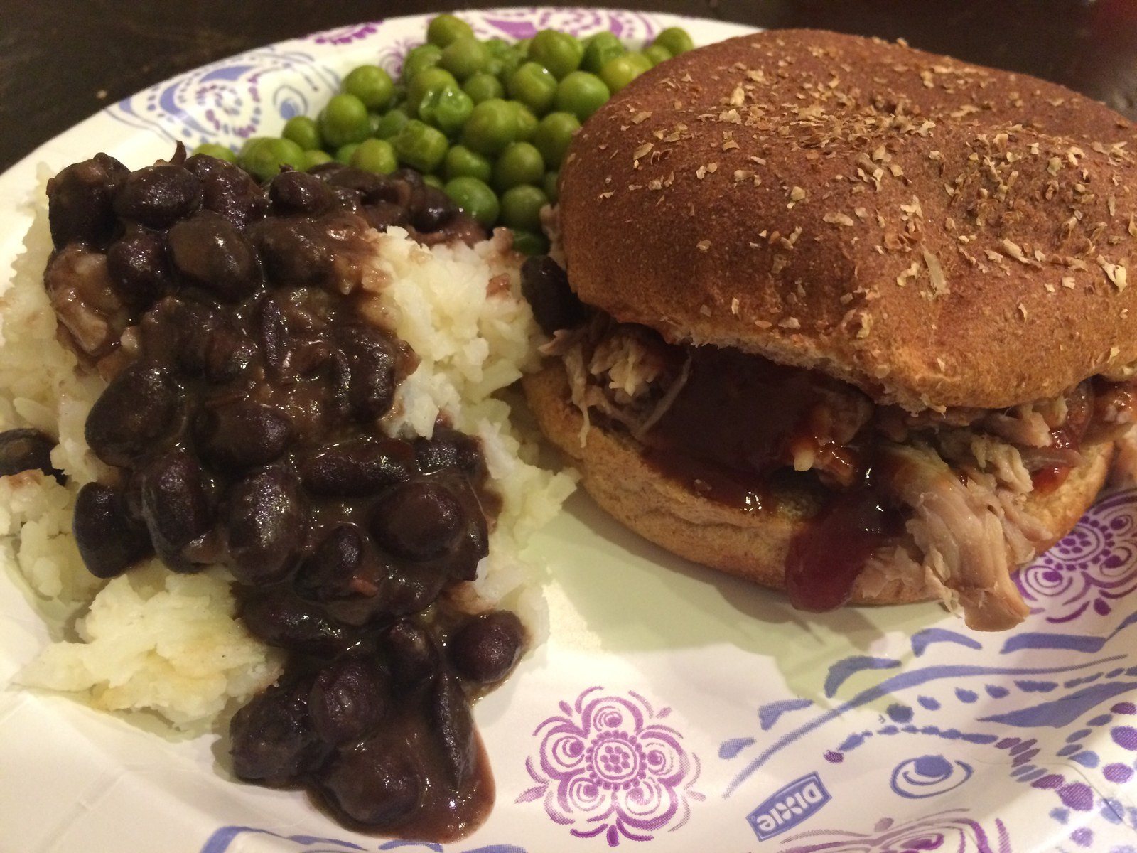 Pulled Pork, Black Beans And Buttered Peas