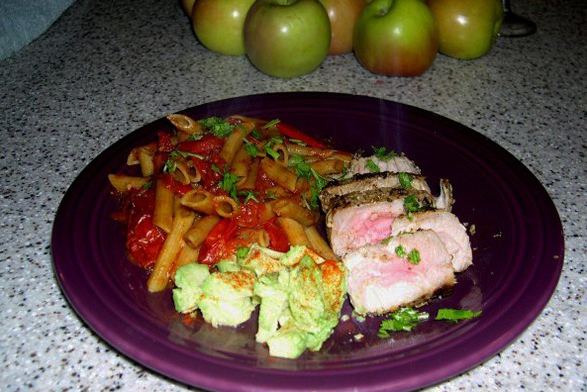 Ahi Tuna Woth Penne And Fresh Roasted Tomatoes, Slaw
