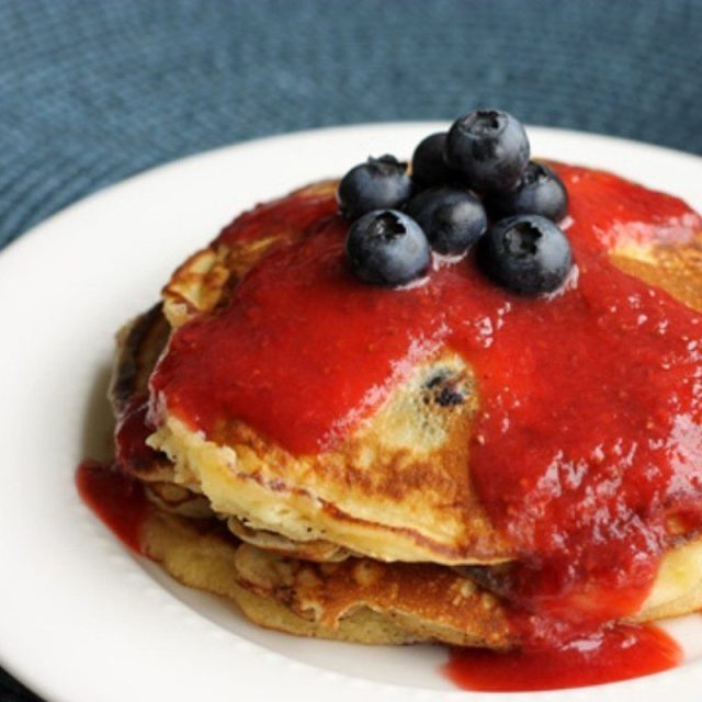 Blueberry Pancakes With Strawberry Sauce