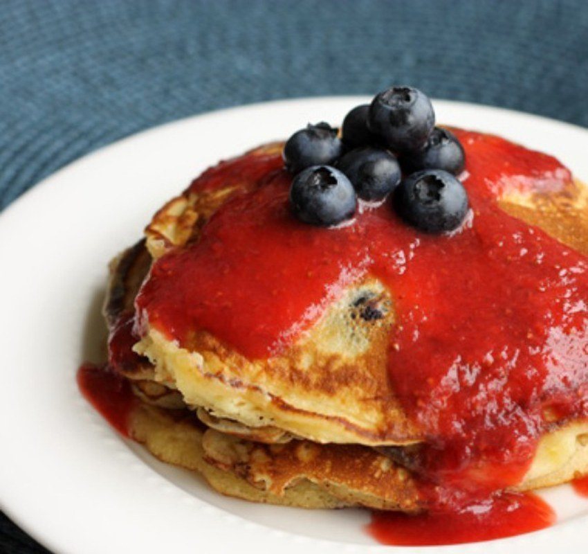 Blueberry Pancakes With Strawberry Sauce