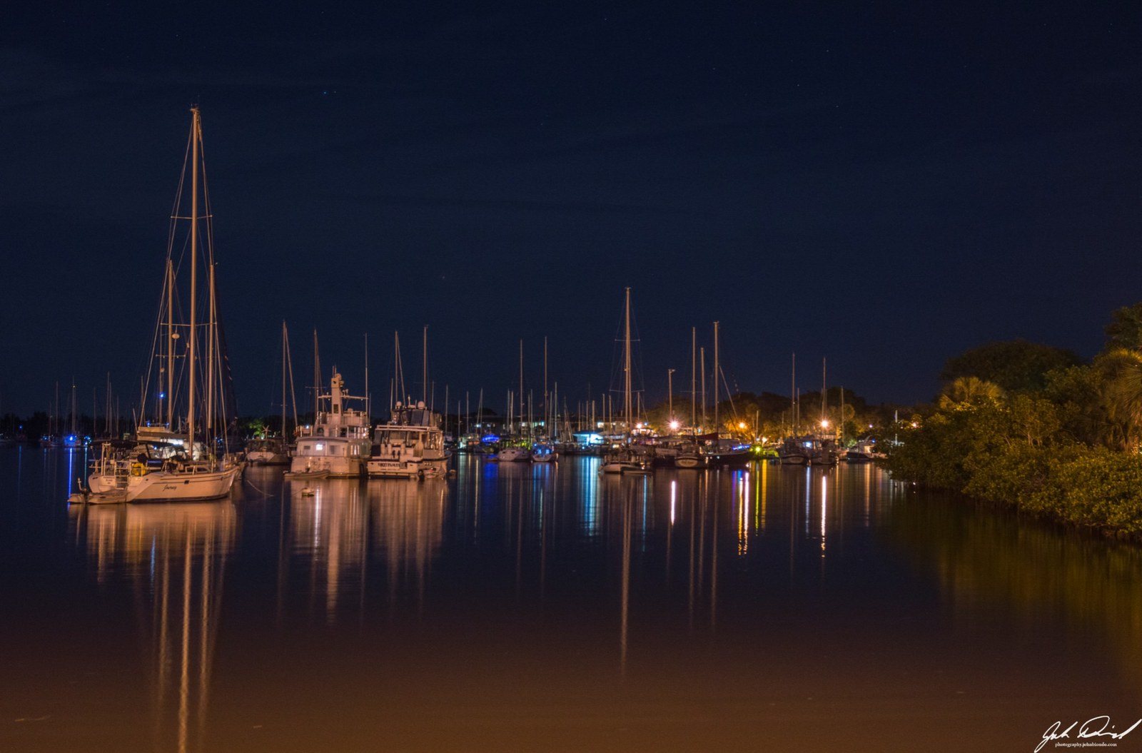 Sailboats At Night At The Vero Beach Marina