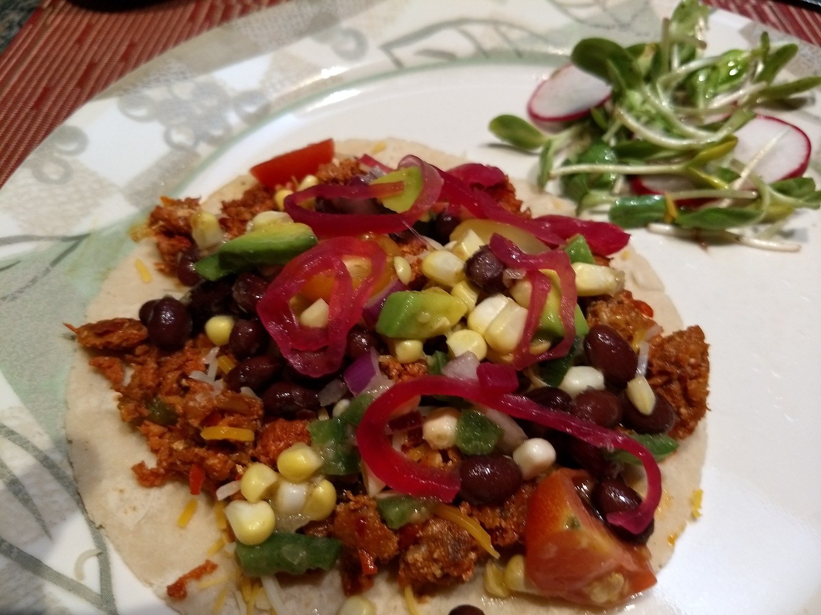 Chorizo Tacos With Marinated Onions And Sprouted Radish Dalad