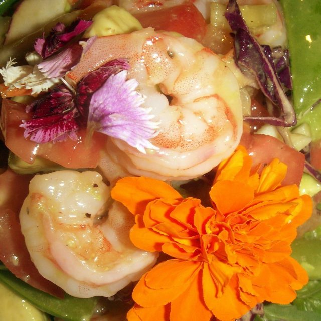 Shrimp, Avocado & Edible Flowers - Yummm!