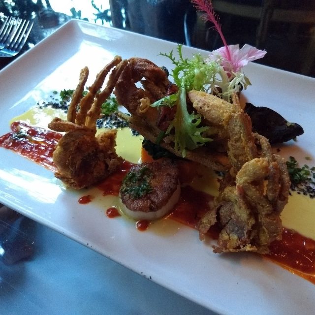 Soft Shell Crab With Oan Seared Sea Scallop, Shitakes, Mushroom Empanadas, Anari