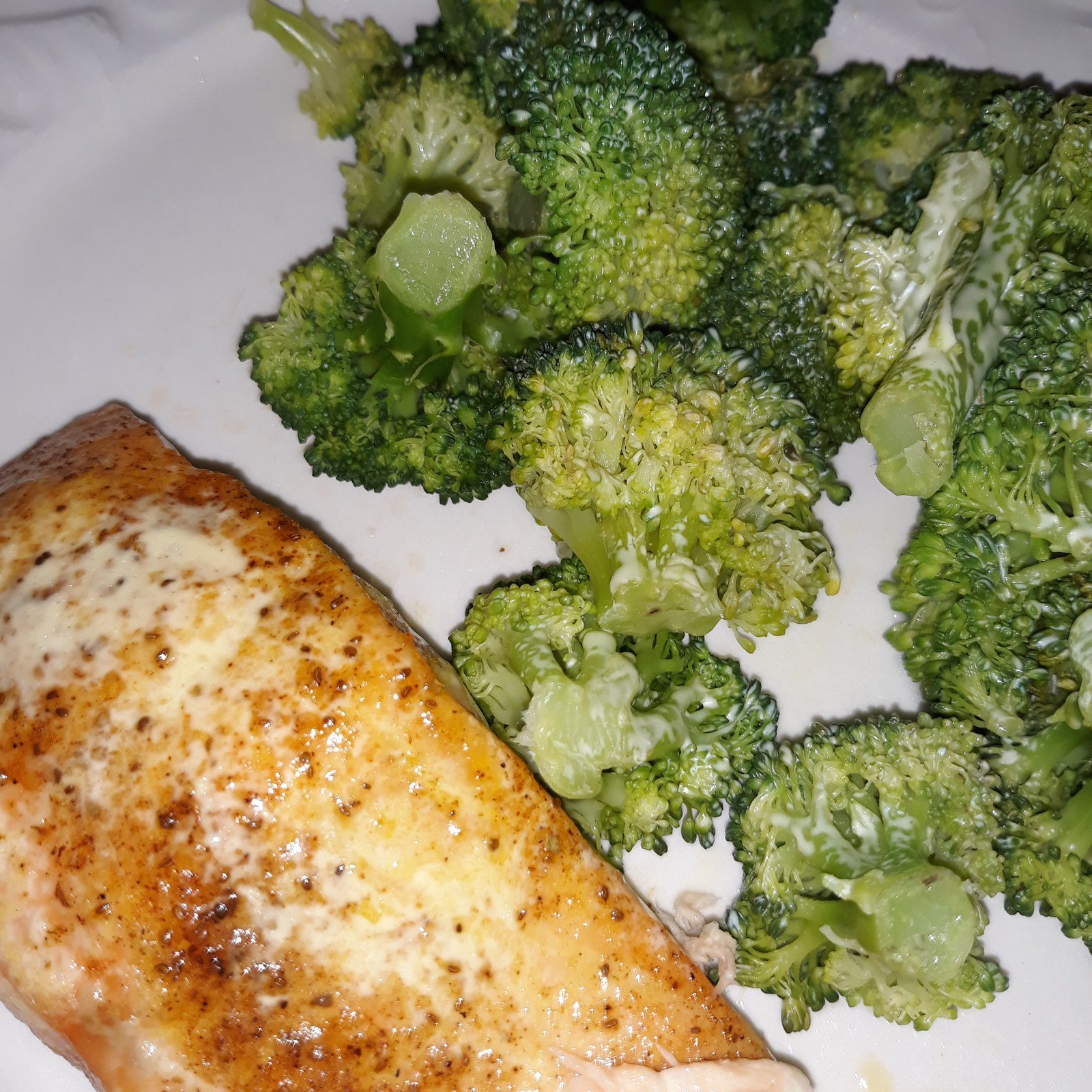 Atlantic Salmon Sprinkled With Old Bay, Cooked In My Air Fryer. Fresh Steamed Br